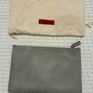 Valentino Light Gray Studded Leather Pouch